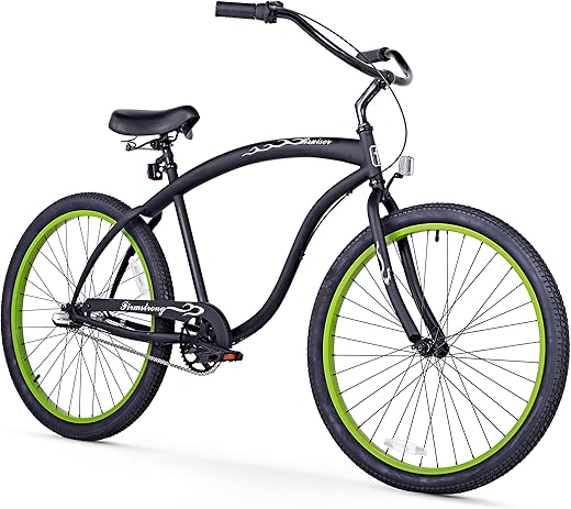 Firmstrong Bruiser Man Seven Speed Beach Cruiser Bicycle, 26-Inch, Black/Red Rims