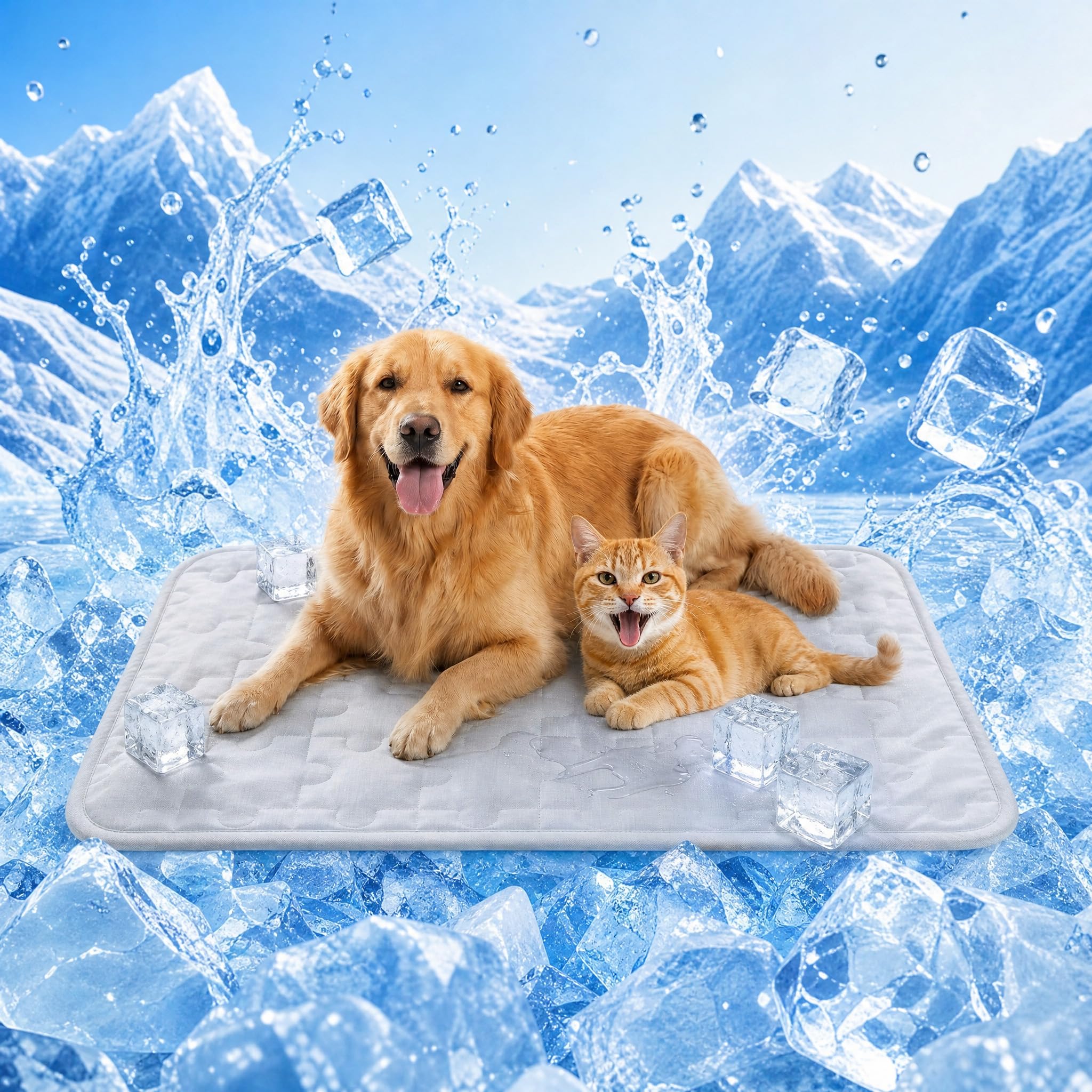 Dog Cooling Mat, Large Durable Foldable Washable Cooling Pet Mat for Medium Large Dogs Cats Multi-pet Family - Non-Toxic Gel-free Safe Cooling Pet Blanket Pad Mat for Home Park Beach(Grey, L(91×58cm))