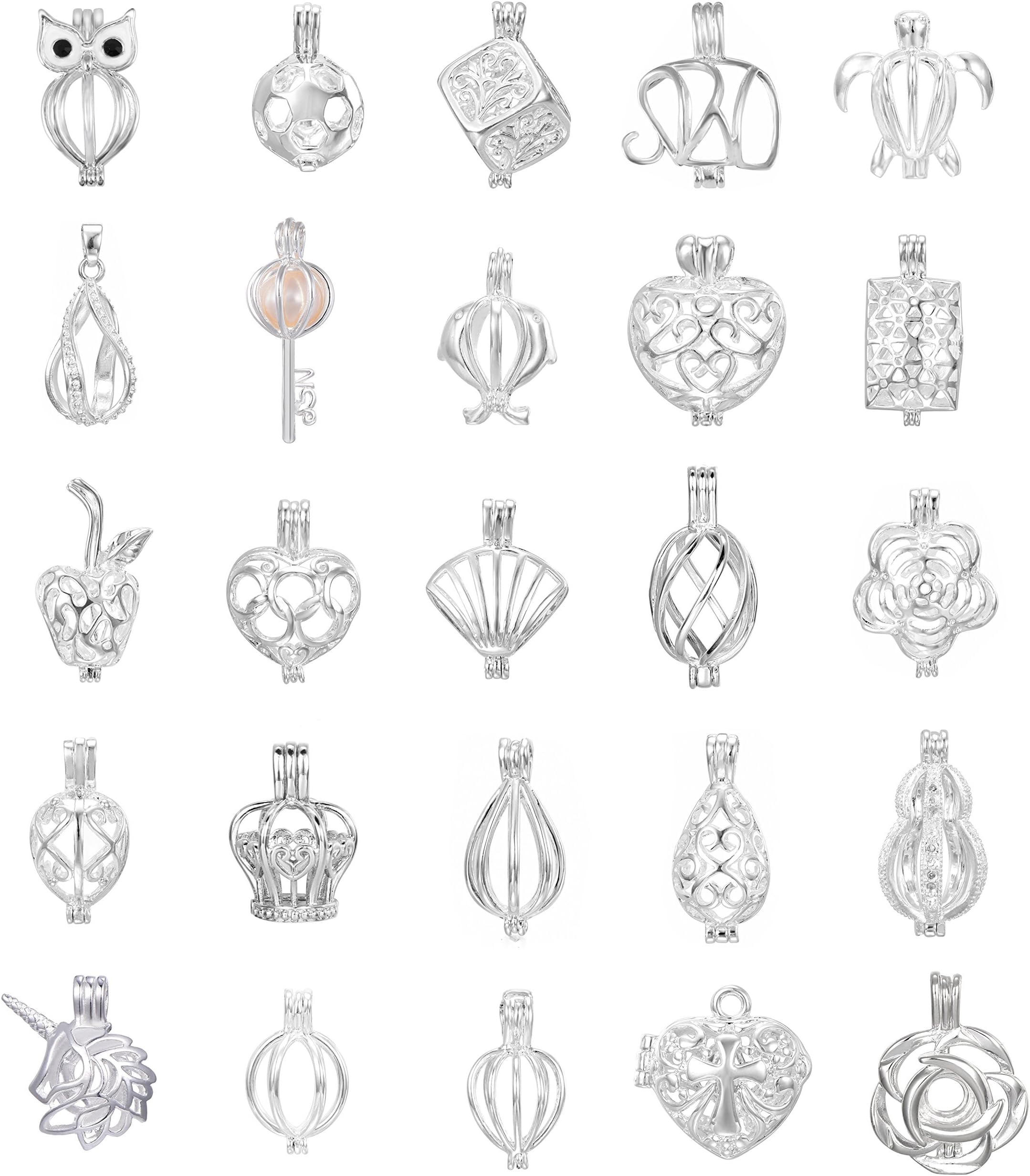 10pcs Mix Jewelry Making Supplies Silver Plated Bead Cage Pendant - Add Your Own Pearls, Stones, Rock to Cage,Add Perfume Essential Oils to Create a Scent Diffusing Pendant Charms