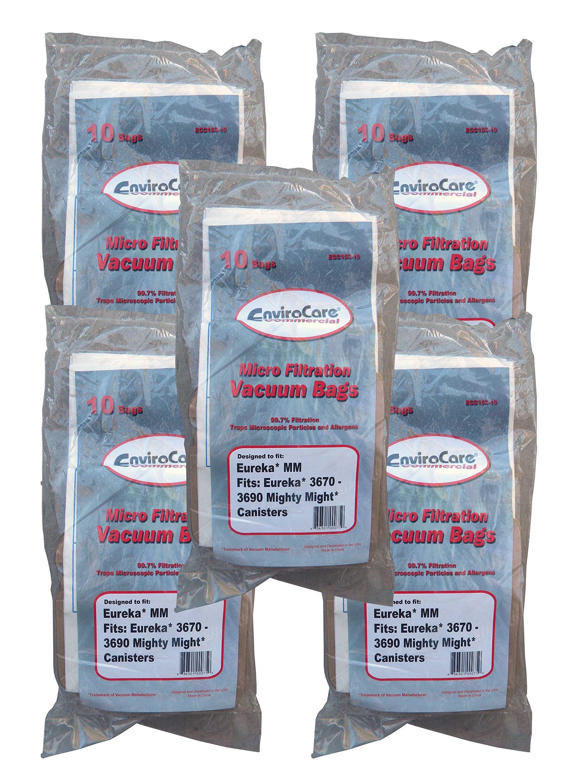 50 Eureka Style MM Commercial Bags Allergy Mighty Mite Vacuum, Canister Limited, Sanitaire Vacuum Cleaners, 3670, 3680, 3690, 602695, 60295B, 60295-12, 60296, 60296-12(filteraire), 60297-10, S3681B, SC3683A, SC3686A