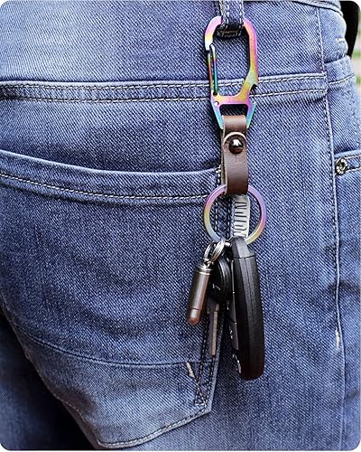Miniatura 5 de Clip de mosquetón para llavero, clips de titanio resistente, llavero de cuero, abrebotellas, llaveros para mujeres y hombres