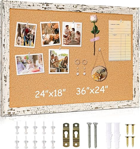 DOLLAR BOSS Tablón de anuncios de corcho para pared - 36 x 24 pulgadas, tablero de corcho con marco de corteza de abedul, tablero decorativo para