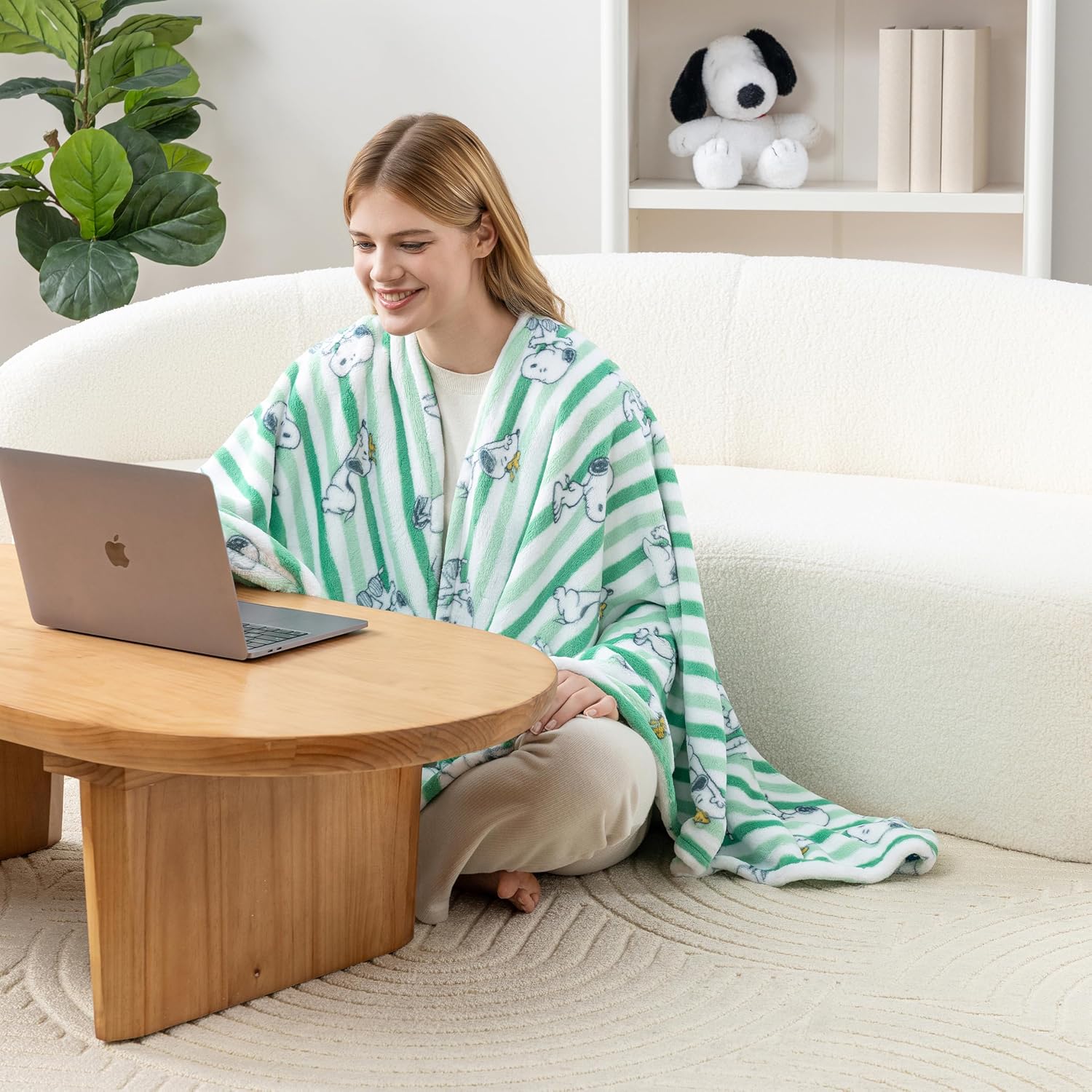 Berkshire Peanuts® Wearable Throw – Snoopy Print PrimaLush™ Plush Shawl Blanket, 58" x 64"