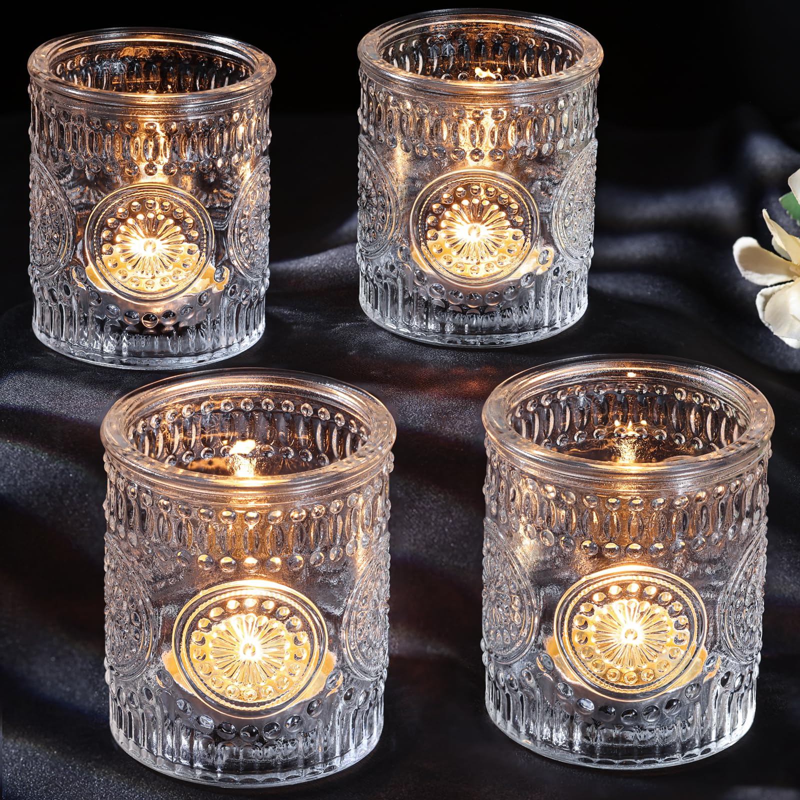 4PCS Clear Votive Candle Holders - Glass Tea Lights Candle Holder