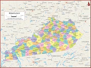 54 x 41 Large Kentucky State Wall Map Poster with Counties - Classroom Style Map with Durable Lamination - Safe for Use with Wet/Dry Erase Marker - Very Popular for Educators and Homeschool!