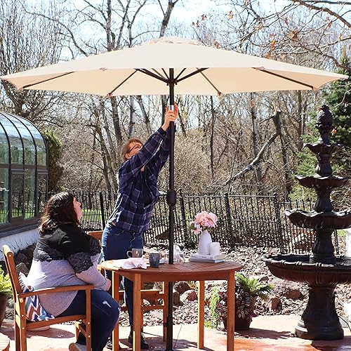 Miniatura 88 de Sunnydaze Sombrilla de patio al aire libre de 7.5 pies, sombrilla de poliéster con botón de inclinación y manivela, 8 varillas resistentes, color