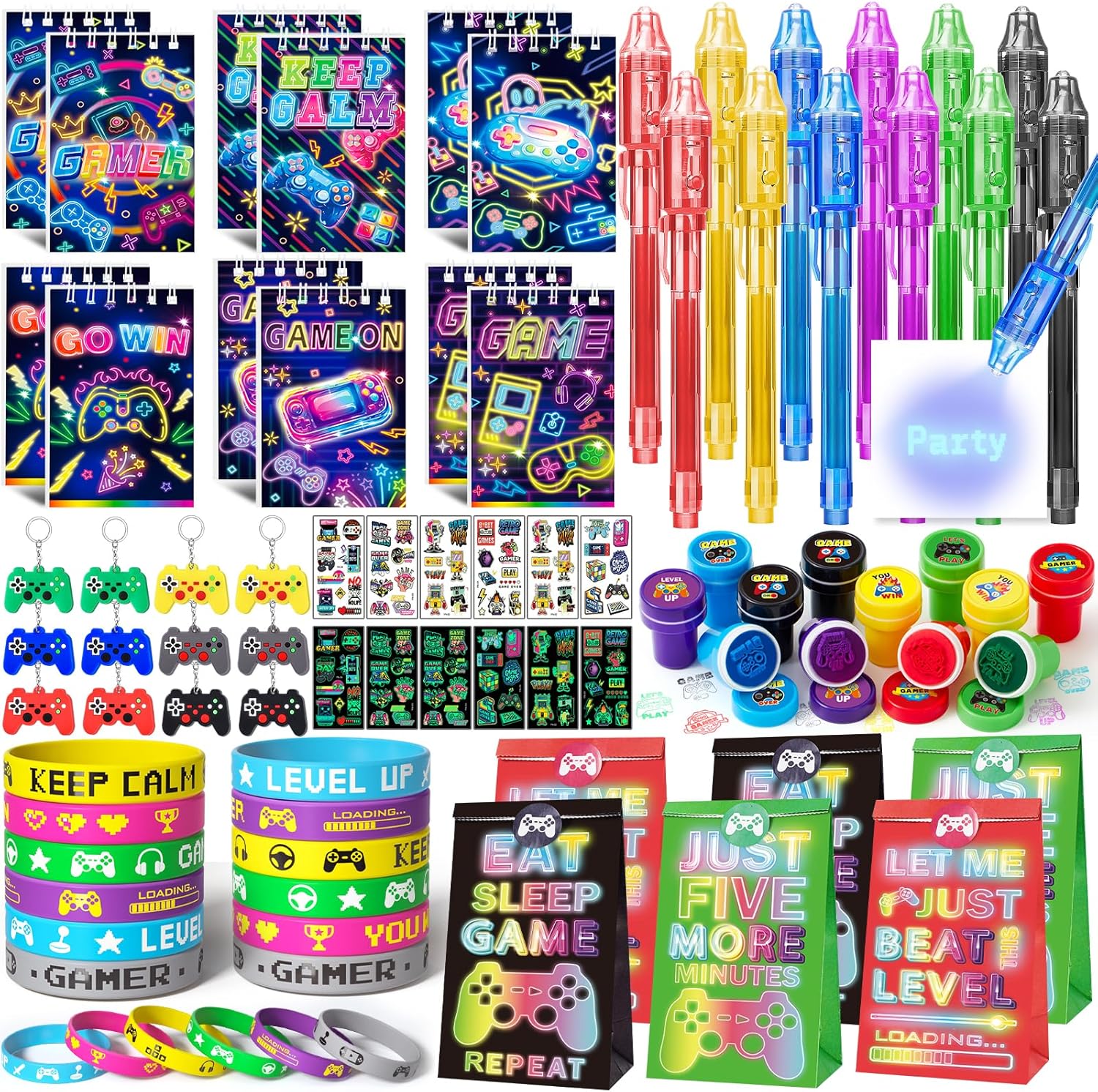 Video Game Party Favors Gamer Birthday Supplies Kids Notebook Bags Invisible Ink Pen Silicone Bracelet Stamp Keychain Tattoo Sticker Gaming Game Party Favors Goodies Bag Stuffer Decorations Video Game Party Favors Gamer Birthday Supplies Kids Notebook Bags Invisible Ink Pen Silicone Bracelet Stamp Keychain Tattoo Sticker Gaming Game Party Favors Goodies Bag Stuffer Decorations