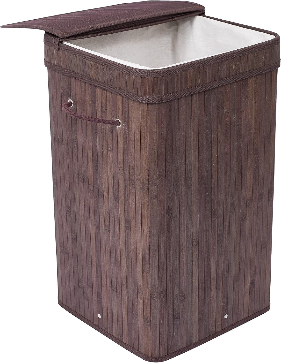 BirdRock Home Square Laundry Hamper with Lid and Cloth Liner - Bamboo - Espresso - Easily Transport Laundry Basket - Collapsible Hamper - String Handles