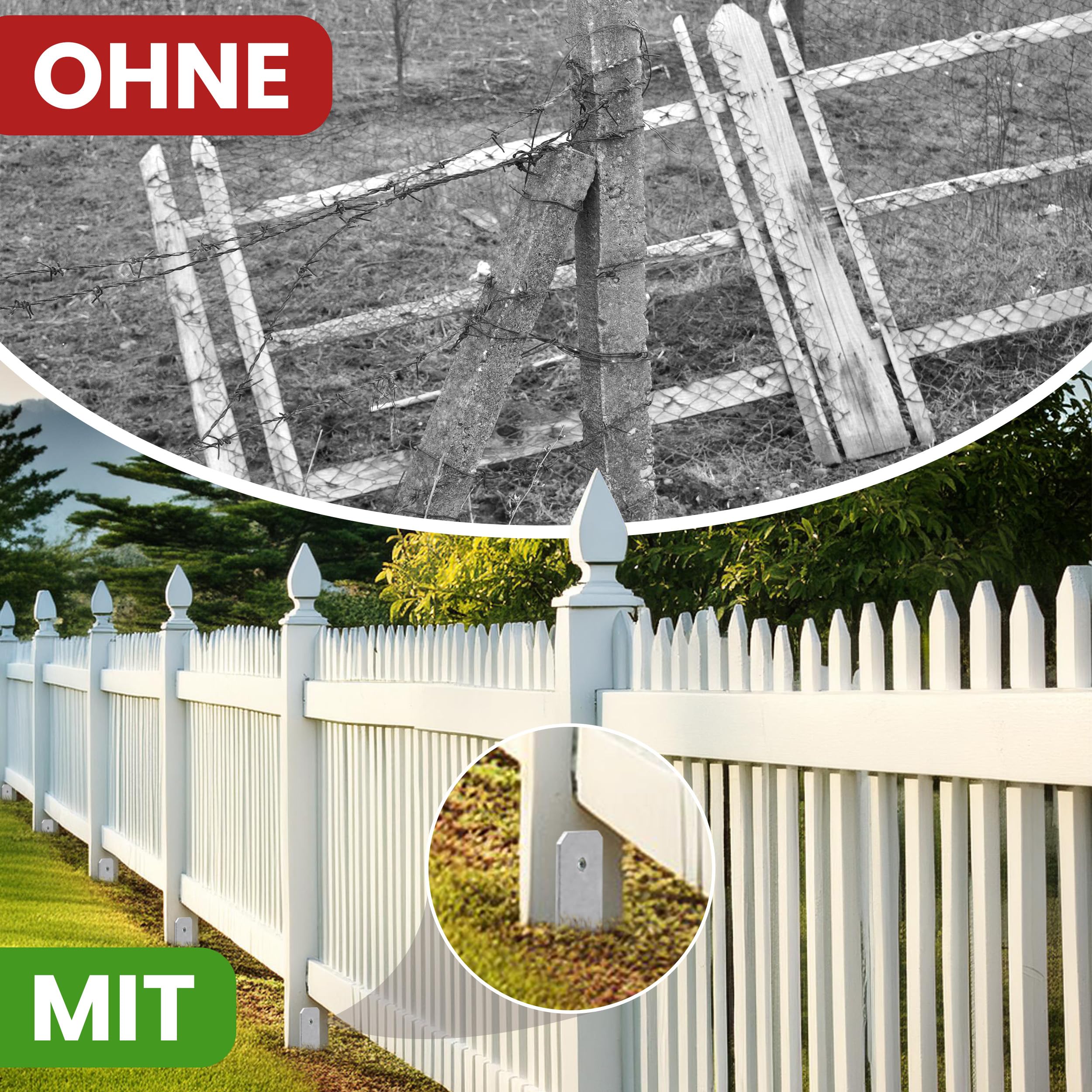 Gartenpirat 4 Stück H-Anker 91x600 mm feuerverzinkt Pfostenträger für Pfosten 9x9 cm
