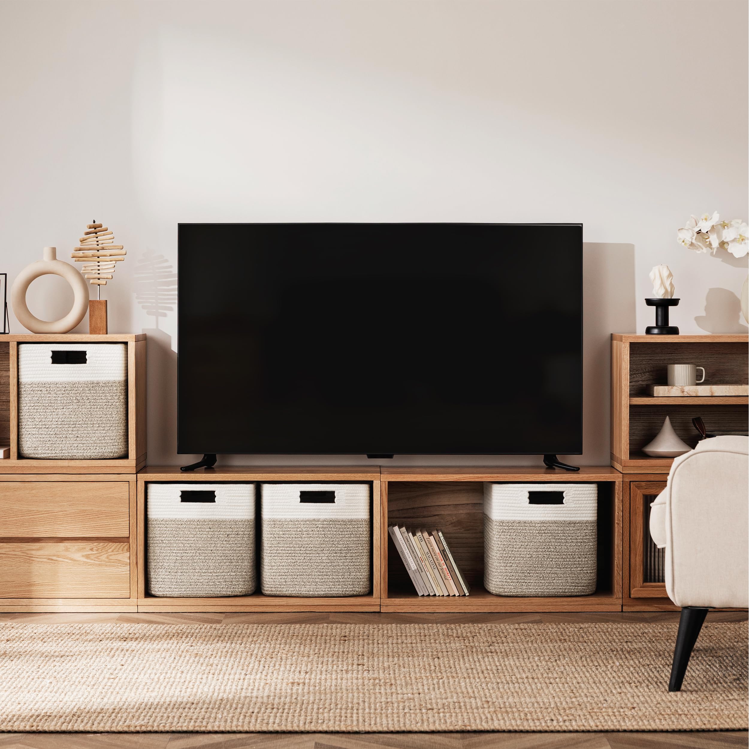 UBBCARE Zestaw 4 kostek do przechowywania – 30 x 30 x 33 cm, bawełniany kosz linowy na półki, zabawki, książkę, kosz do przechowywania kostek z uchwytami, tkany kosz do przechowywania, do organizacji