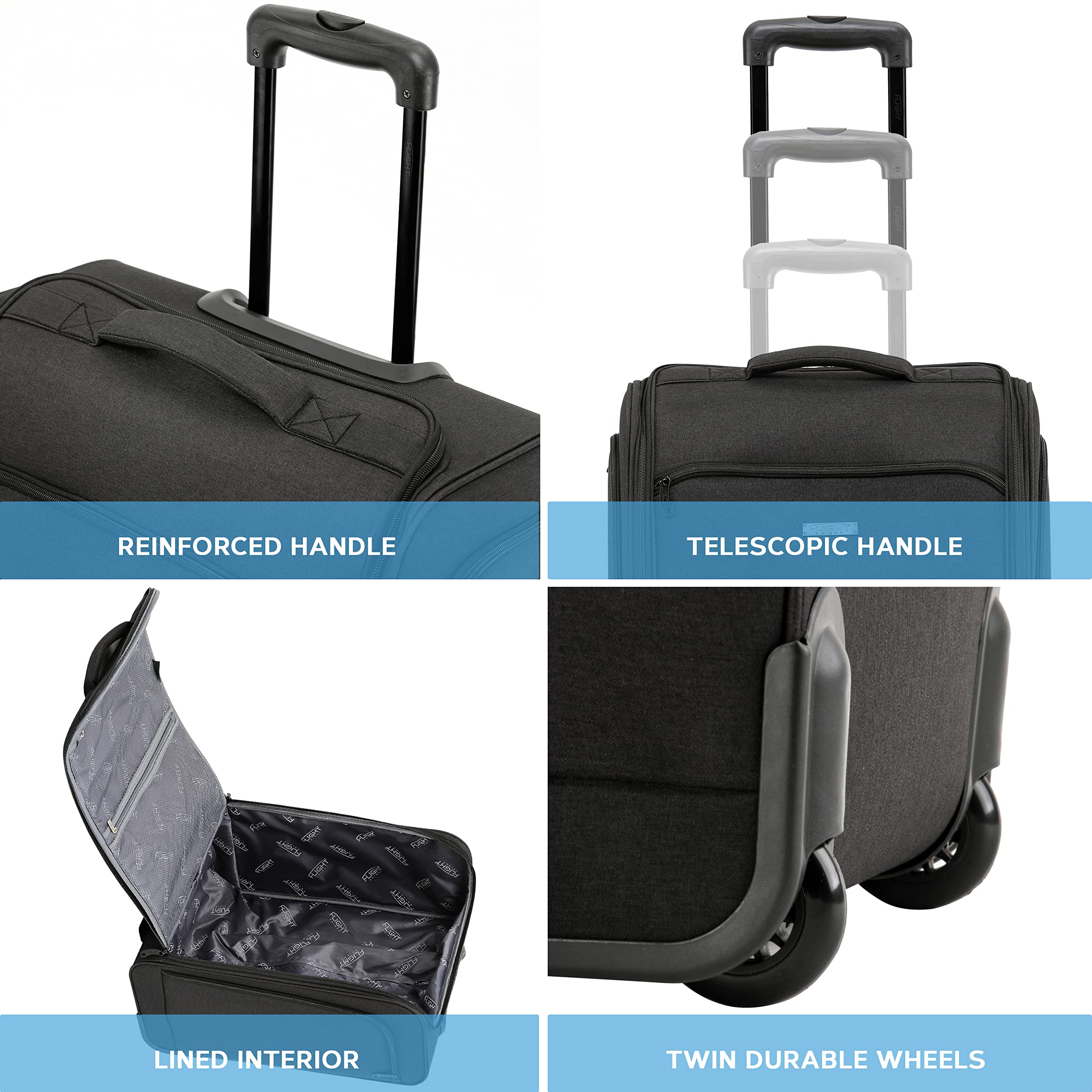 Flight Knight 55x40x20cm Ryanair Maximum Size Carry On Priority Hand Luggage Case Approved & Tested - 2 Wheels - Ultra Lightweight Durable Soft Case Textile Cabin Suitcase