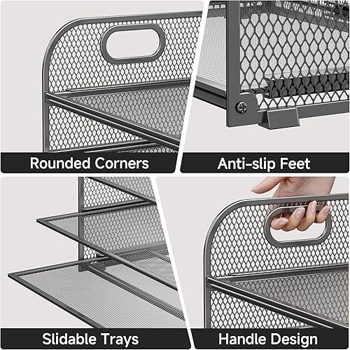 Miniatura 3 de Organizador de papel de 5 niveles para escritorio, organizador de archivos con asa, bandeja de cartas de malla, clasificador de papel, organizador