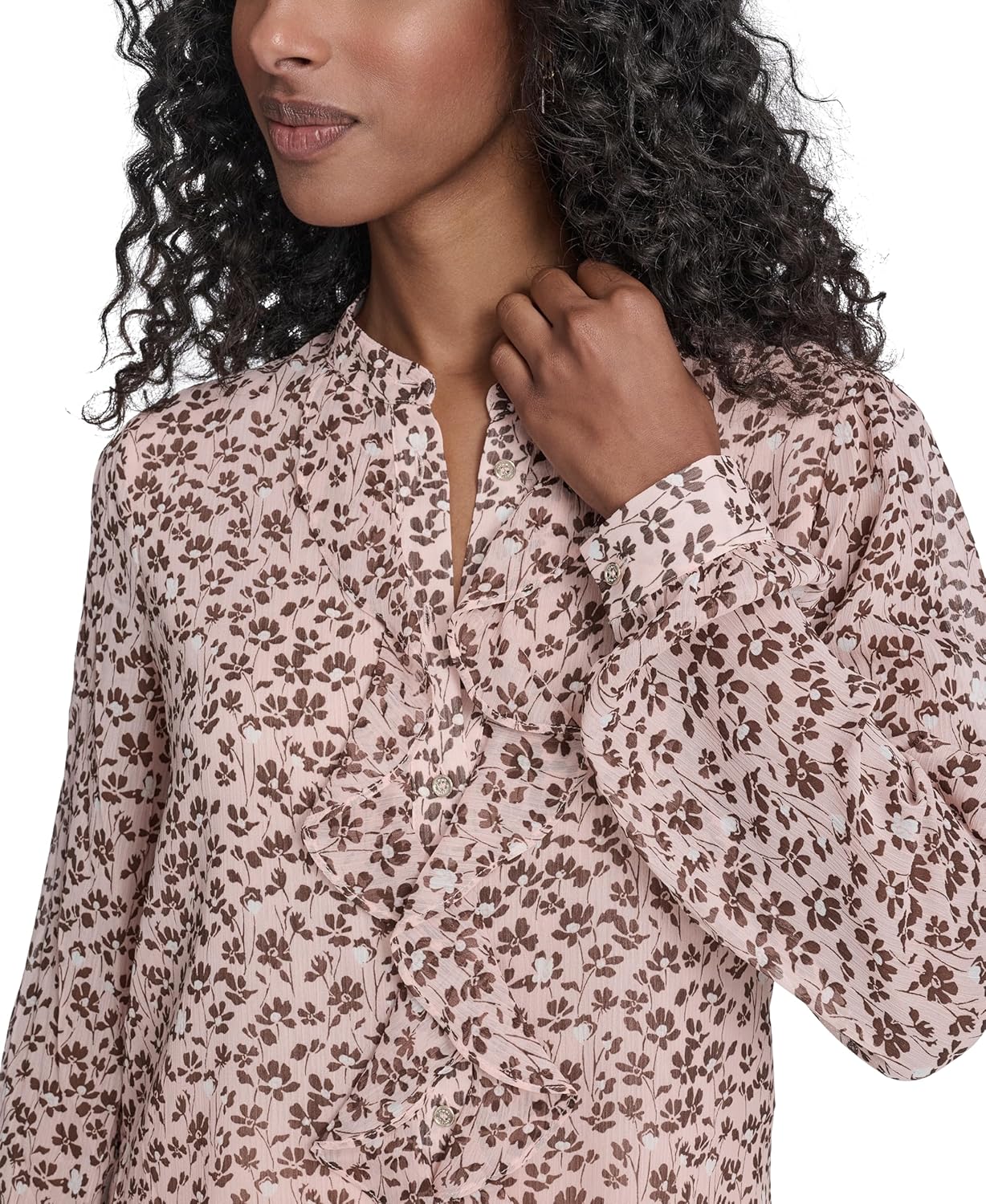 Tommy Hilfiger Womens Long Sleeve Printed Ruffle Front Woven Blouse - Image 5