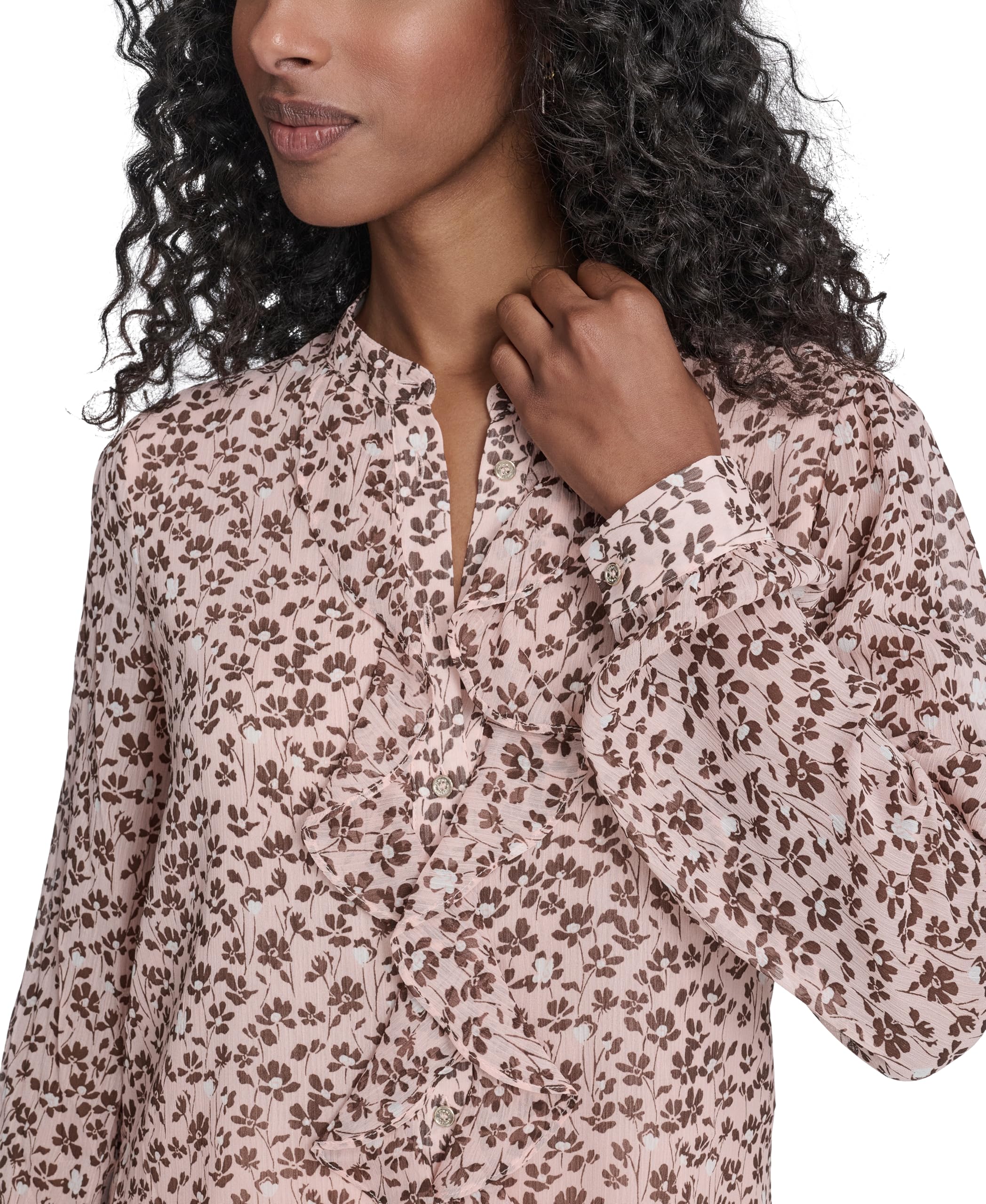 Tommy Hilfiger Damen Long Sleeve Printed Ruffle Front Woven Blouse Gestrickte Bluse mit Langen Ärmeln und Rüschen auf der Vorderseite (1er Pack)
