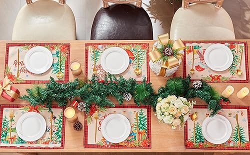 Miniatura 4 de Juego de 6 manteles individuales de Navidad para mesa de comedor, tapetes de lino de 18 x 12 pulgadas, decoración del hogar y decoración de cocina