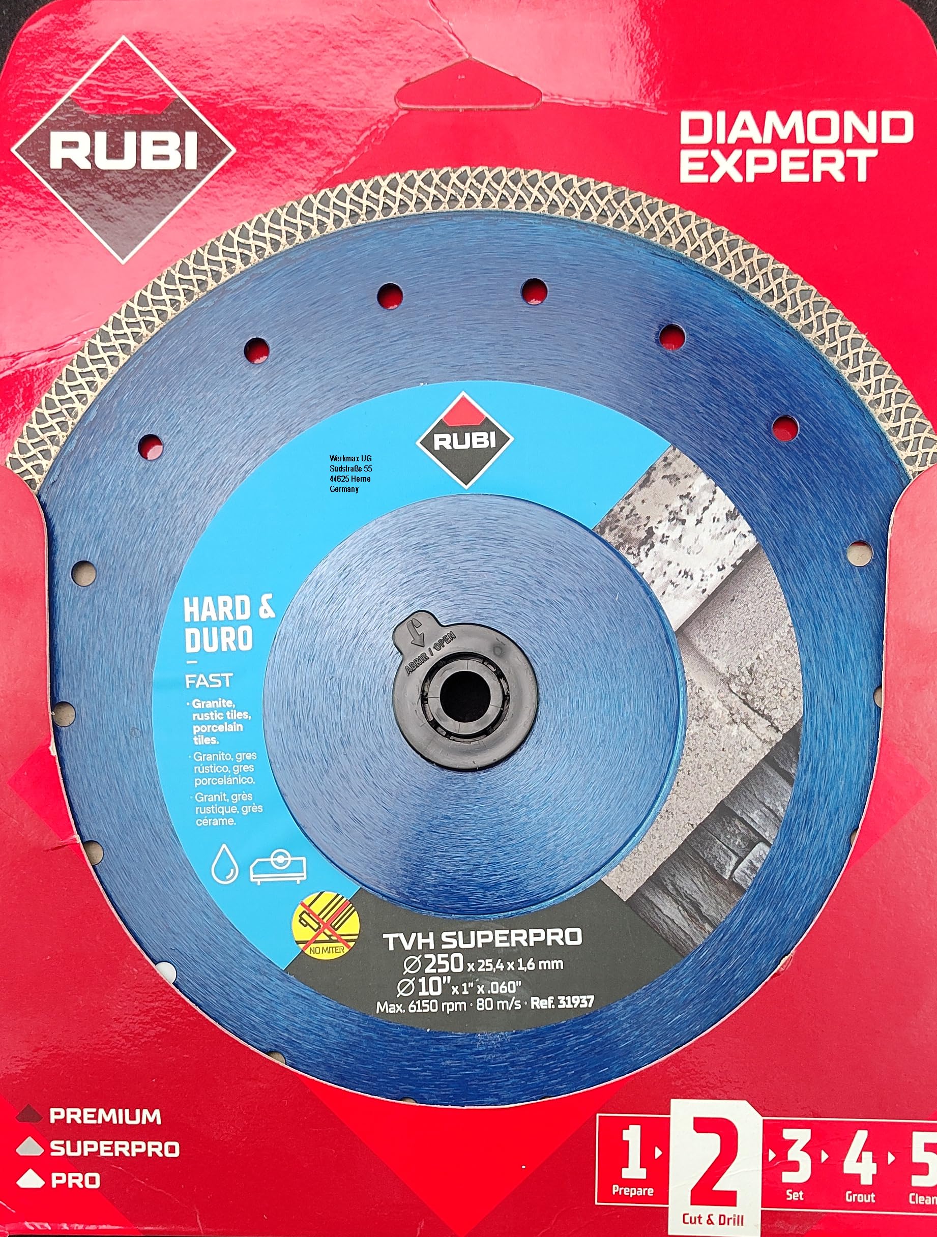 Rubi TVH SUPERPRO 250 x 25,4 x 1,6 mm Diamant Trennscheibe für harte Materialien