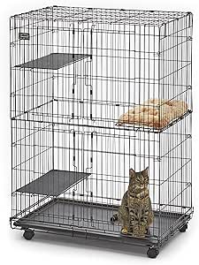 MidWest Homes for Pets Cat Playpen / Cat Cage Includes 3 Adjustable Resting Platforms, Removable Leak-Proof Pan, Easy 2-Door Top / Bottom Access &amp; 4-locking Wheel Casters, 36"L x 23.5"W x 50.5"H