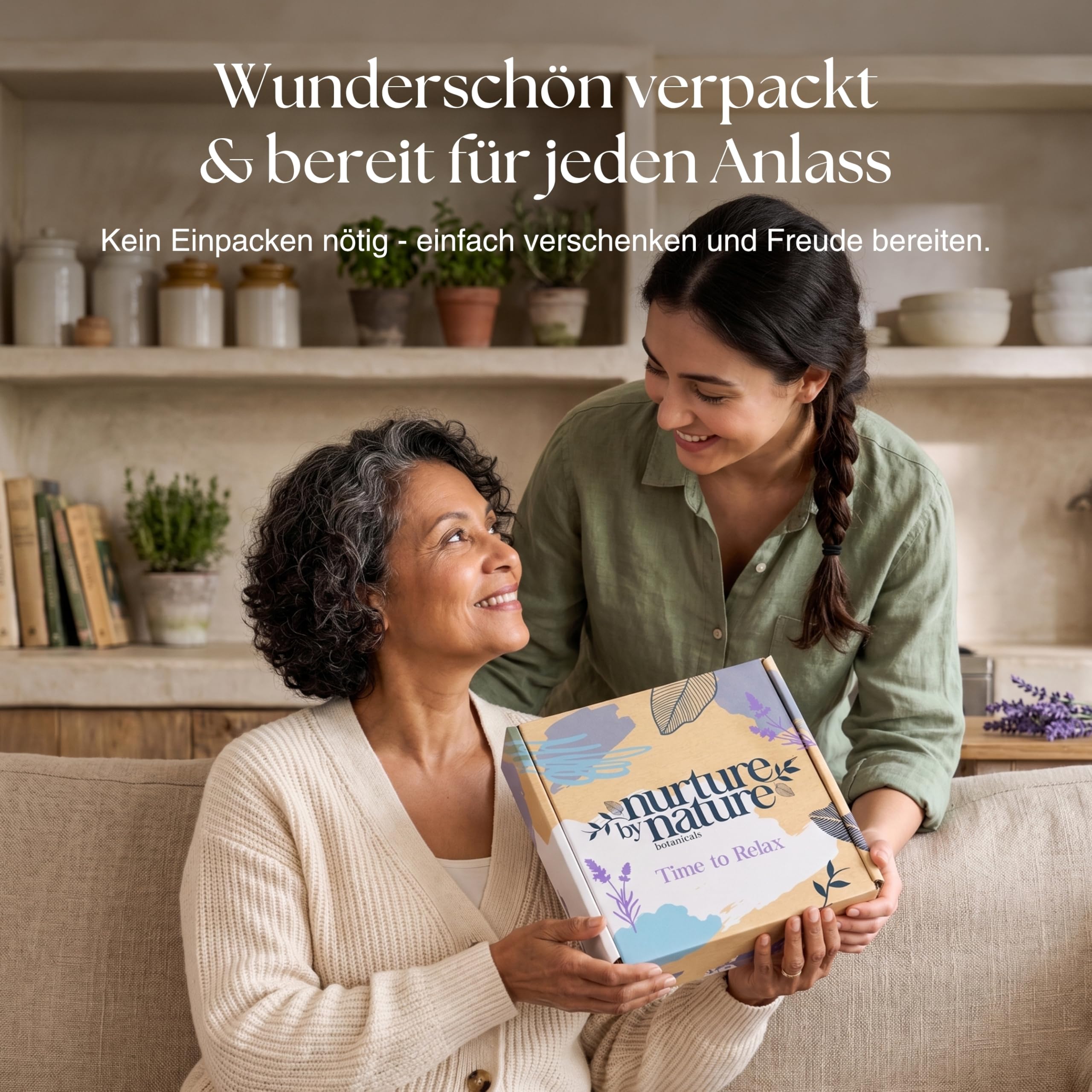 Nurture by Nature Relax & Calm, Verwöhn-Spa-Geschenkset, Badeset, Lavendel, Badesalz, Aromatherapie, Seife, Badekugeln, Kerze & mehr, Geschenk für Frauen, sie
