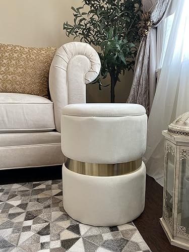 Miniatura 2 de Noori Rug Home - Lux Collection Modern Ava - Otomana redonda de terciopelo marfil, 13 x 13 x 15 pulgadas, sala de estar, dormitorio, habitación de