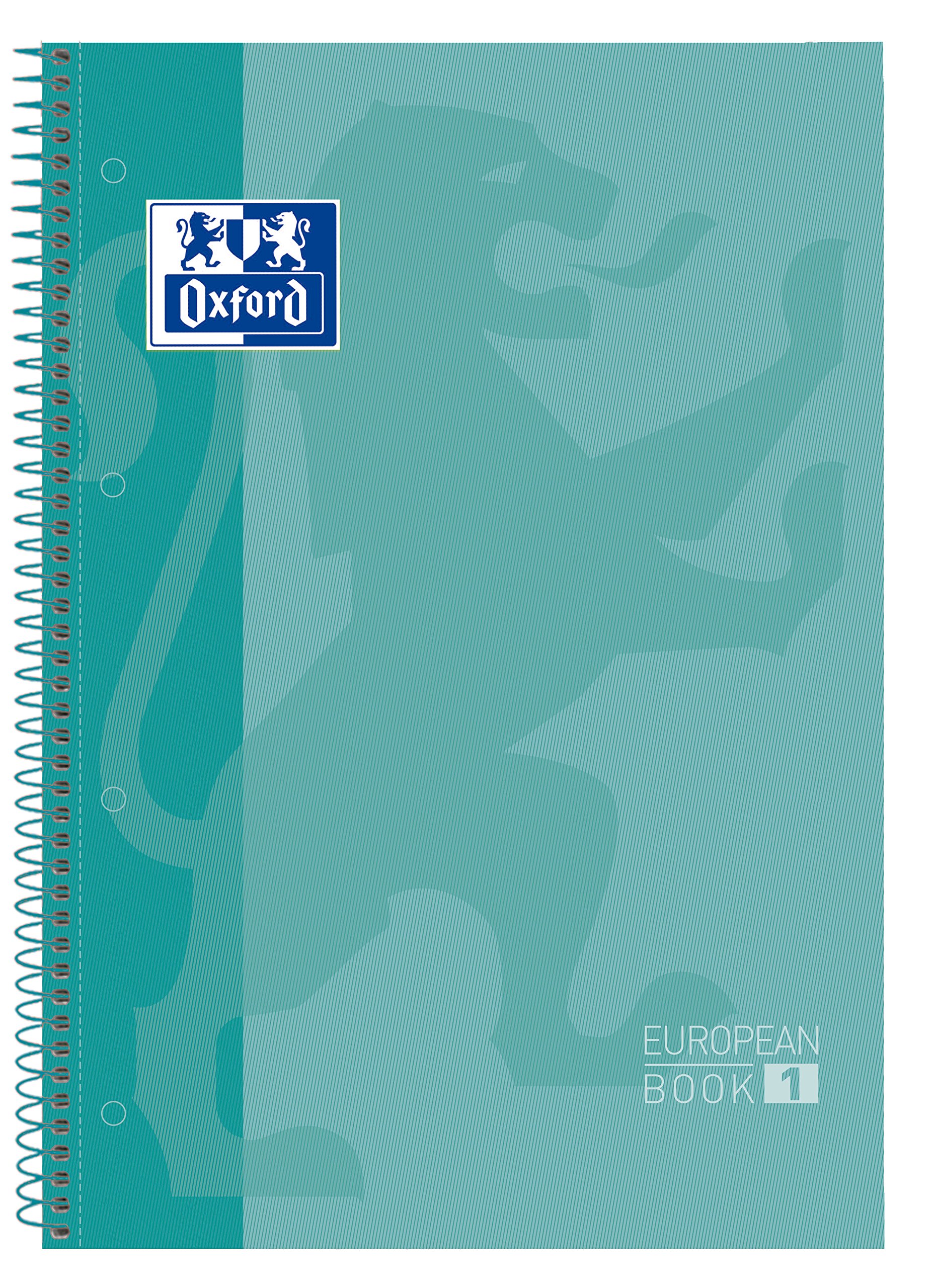 Oxford cuaderno Europeanbook 1, microperforado, tapa extradura, espiral, a4+, cuadrícula 5x5, color ice mint