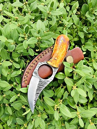 Miniatura 9 de Titan International Knives Cuchillo pequeño con mango de hueso quemado, hoja fija, perfecto EDC para caza y campamento al aire libre, incluye funda