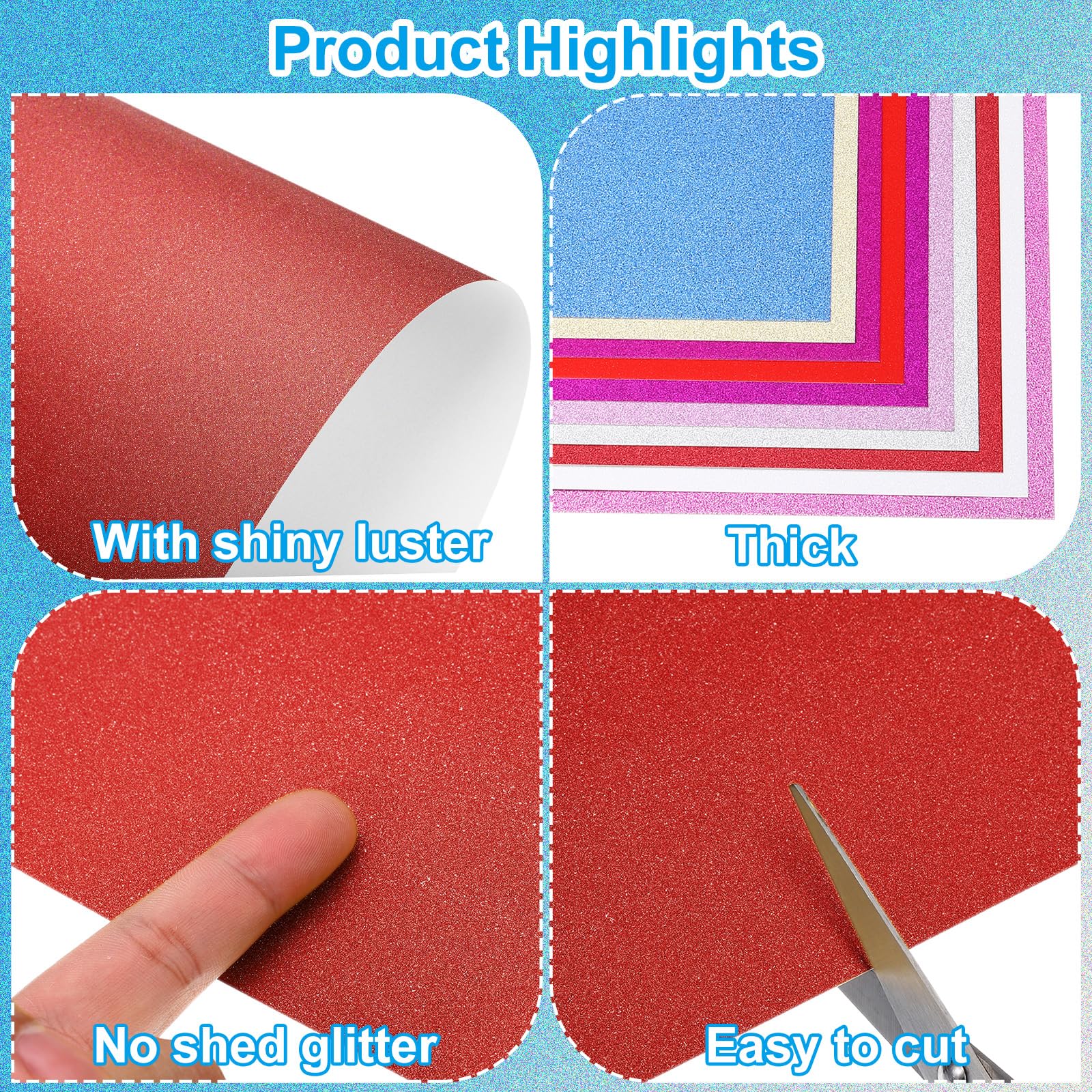 PATIKIL 20Sheets Bright Red Glitter Cardstock Paper - Image 3
