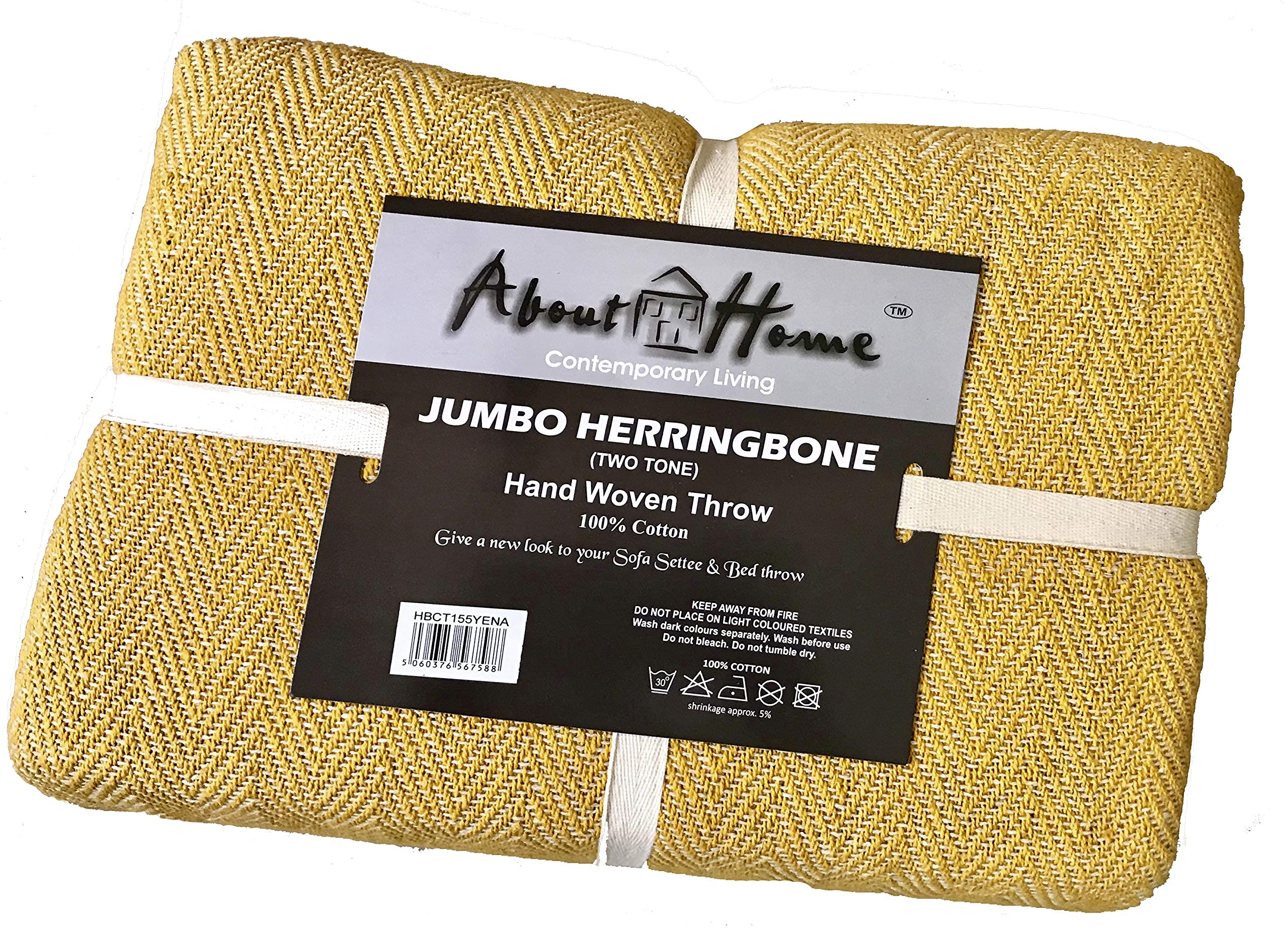 About Home Yellow/Nat 100% Cotton Herringbone Blanket Throw, Settee Cover (, 102"X155")