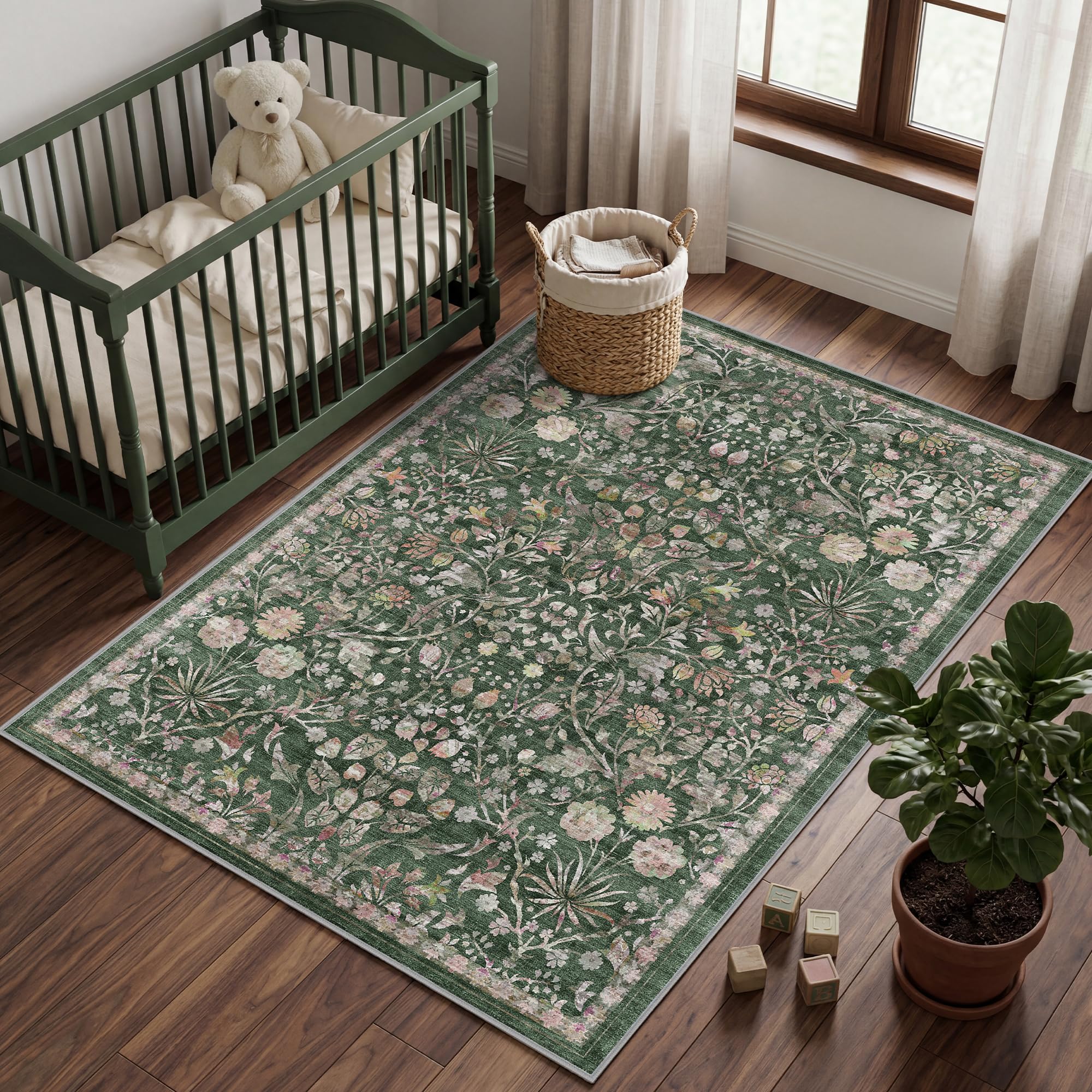 Autsel Vintage Teppich Wohnzimmer, Waschbarer Teppich Schlafzimmer, Boho Teppich Kurzflor, rutschfest Läufer Teppiche, Pflegeleicht Teppich Gegend für küche, Büro, Esszimmer, Flur
