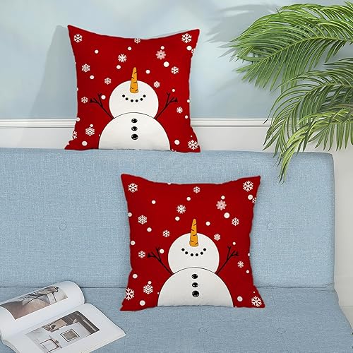 Miniatura 5 de Fundas de almohada rojas de Navidad de 18 x 18 pulgadas, paquete de 2 fundas de almohada navideñas de copo de nieve, decoración de invierno, funda