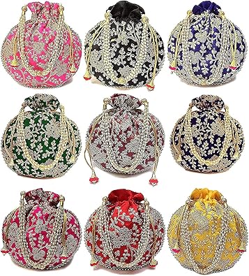 Handicrafts Designer Women Potli Bags or Wristlets or rajasthani batwa for Wedding & Parties, Best for gifting