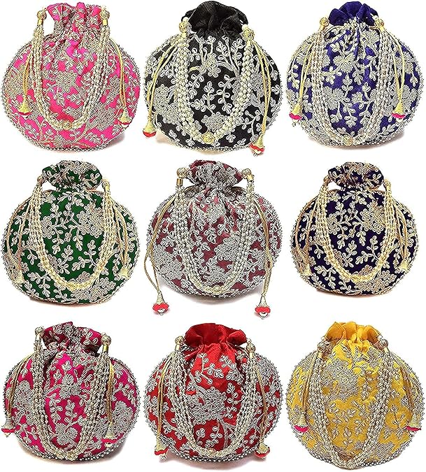 Handicrafts Designer Women Potli Bags or Wristlets or rajasthani batwa for Wedding & Parties, Best for gifting