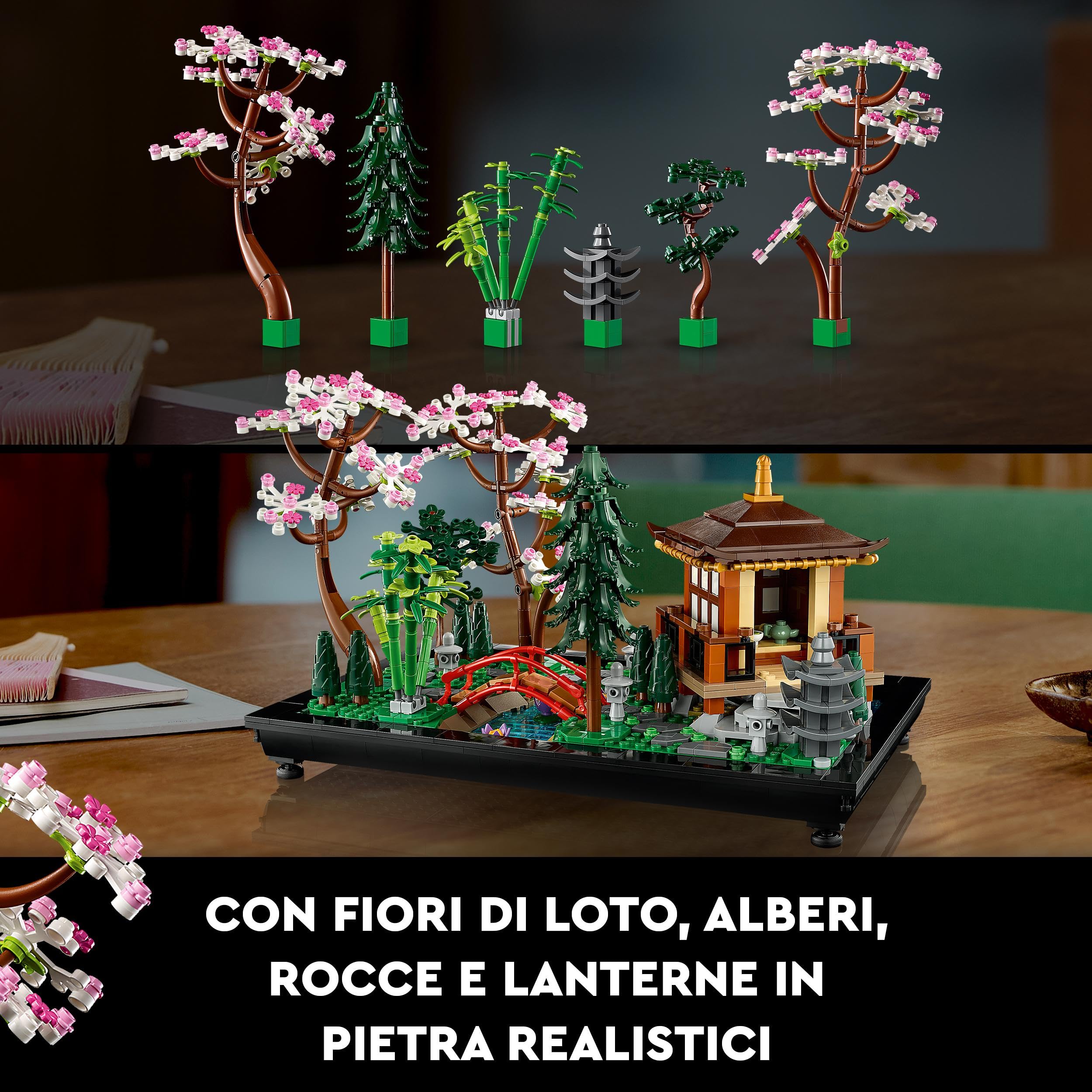 LEGO 10315 Icons Il Giardino Tranquillo, Kit Giardino Botanico Zen per Adulti con Fiori di Loto, Regalo per Donna e Uomo Fan del Giardinaggio Giapponese, Decorazione da Scrivania Personalizzabile