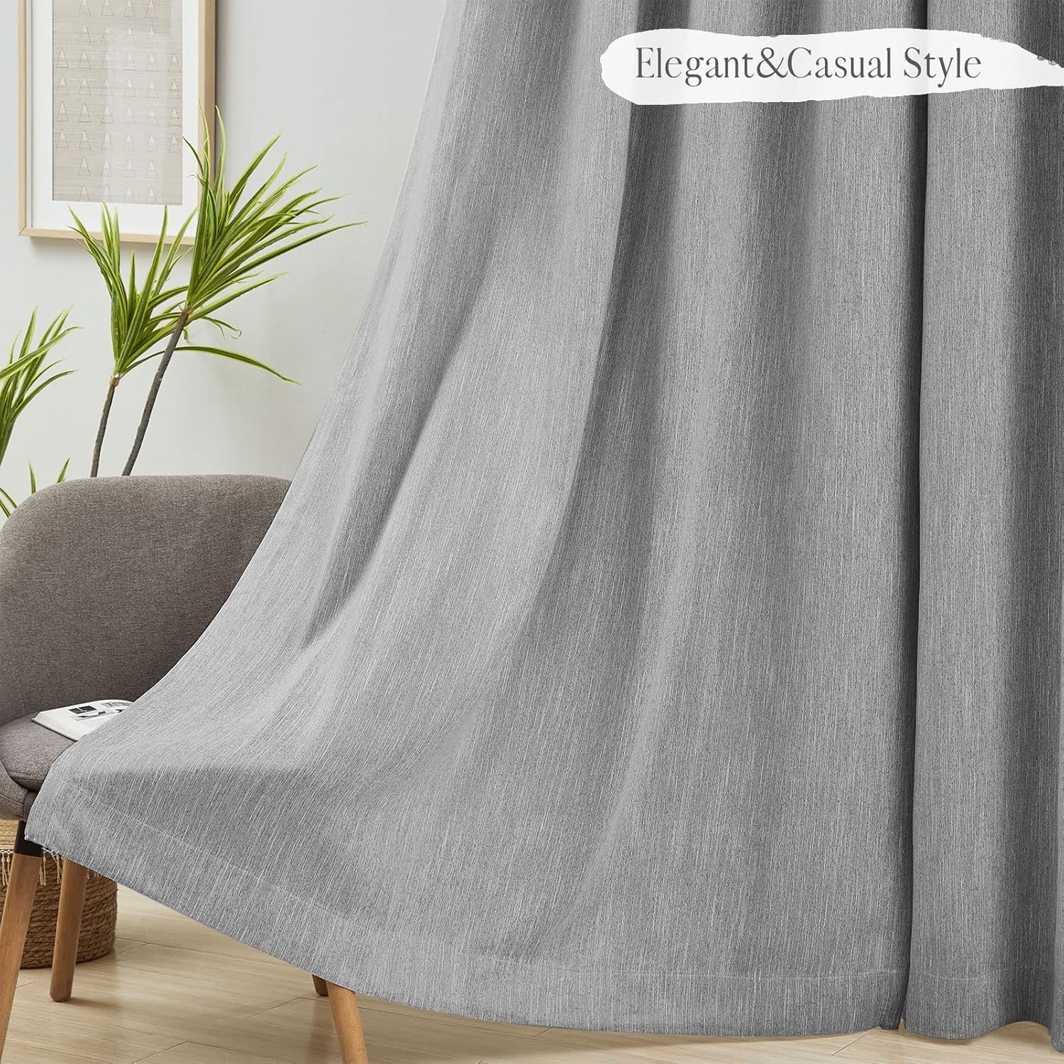 Melodieux Elegant Cotton Room Darkening Blackout Curtains for Living Room Bedroom Thermal Insulated Privacy Grommet Window Curtain Panels, 52 by 84 Inch, Dark Grey(1 Panel