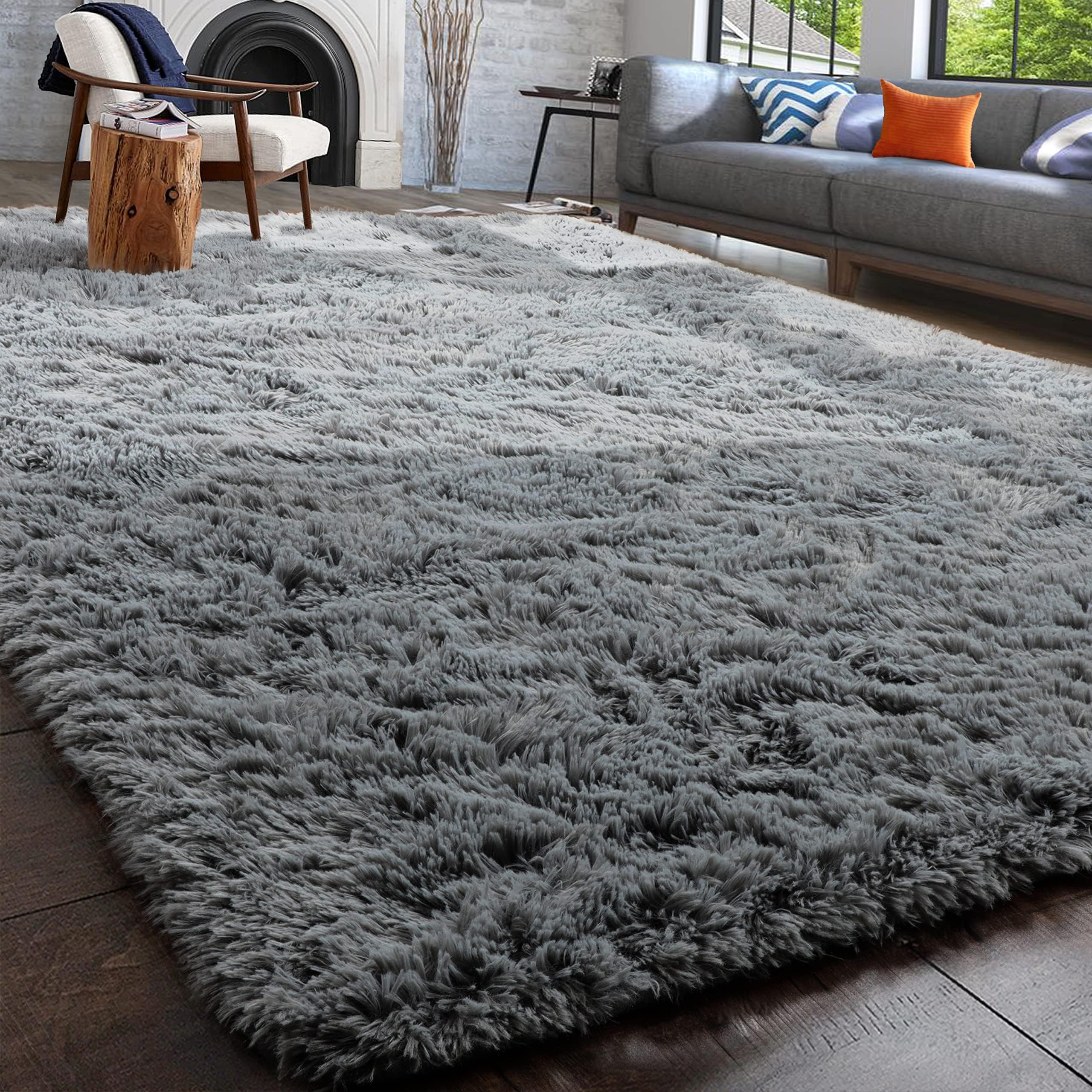 PAGISOFE Extra Large Fluffy Shag Area Rug, 8x10, Plush Shaggy Rugs for Living Room Bedroom, Soft Furry Floor Rugs for Girls Boys Room, Fuzzy Rugs for Teen's Kids Room, Grey