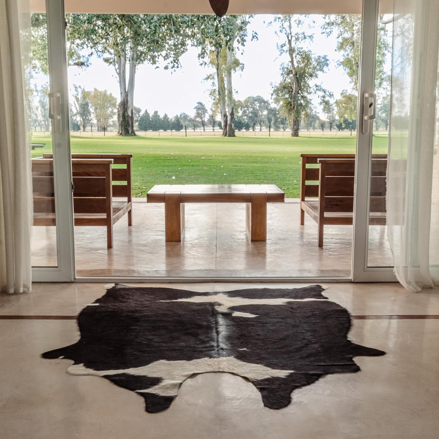 Premium 100% Genuine Cowhide Rug (4-5 Ft) Hand-Picked Black & White Leather Area Rug, Cozy, Unique, and Durable – from Argentina (Black & White)