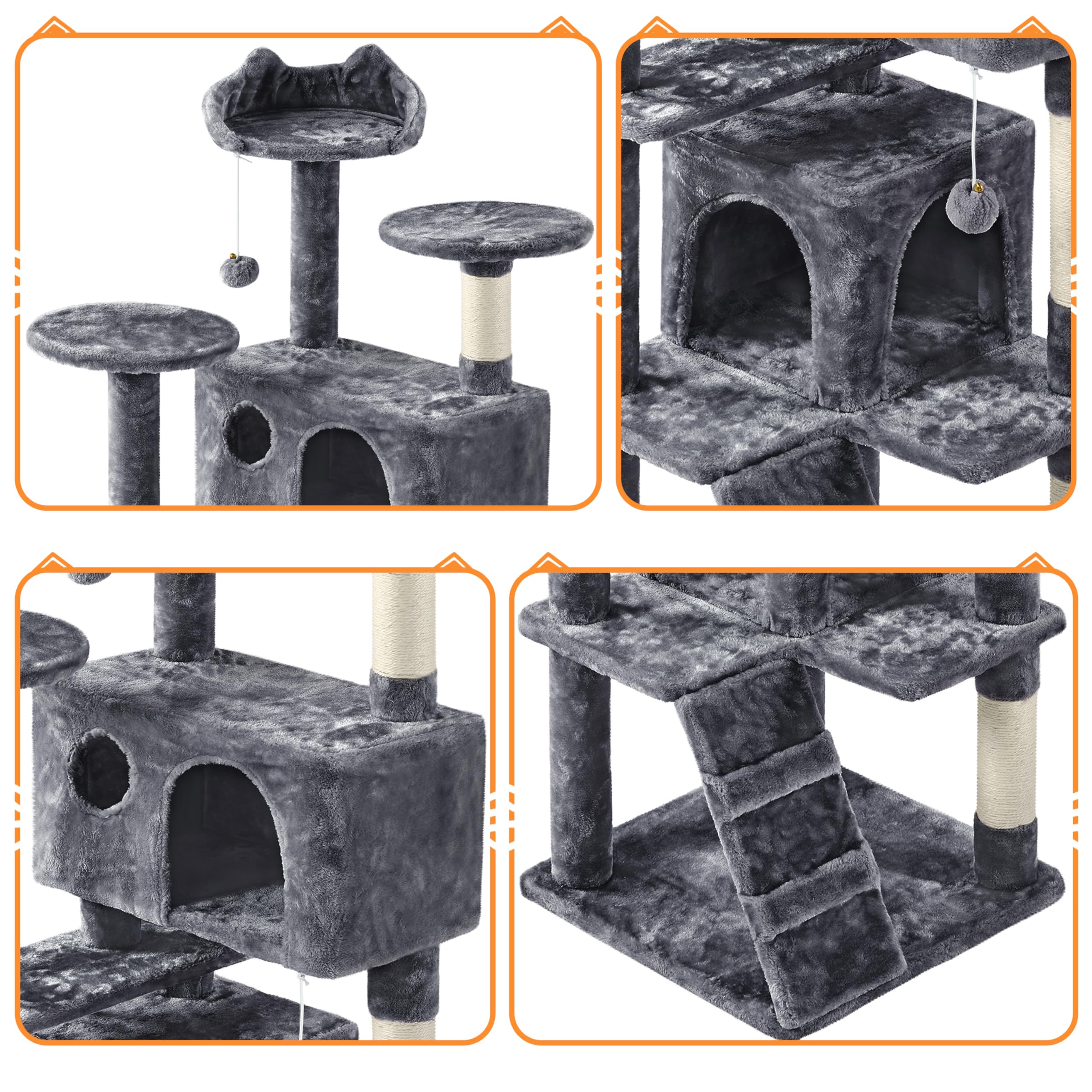 Yaheetech Krabpaal, stabiele kattenboom, kattenkrabpaal, kattenmeubel, klimboom voor katten, hoogte 137 cm, beige