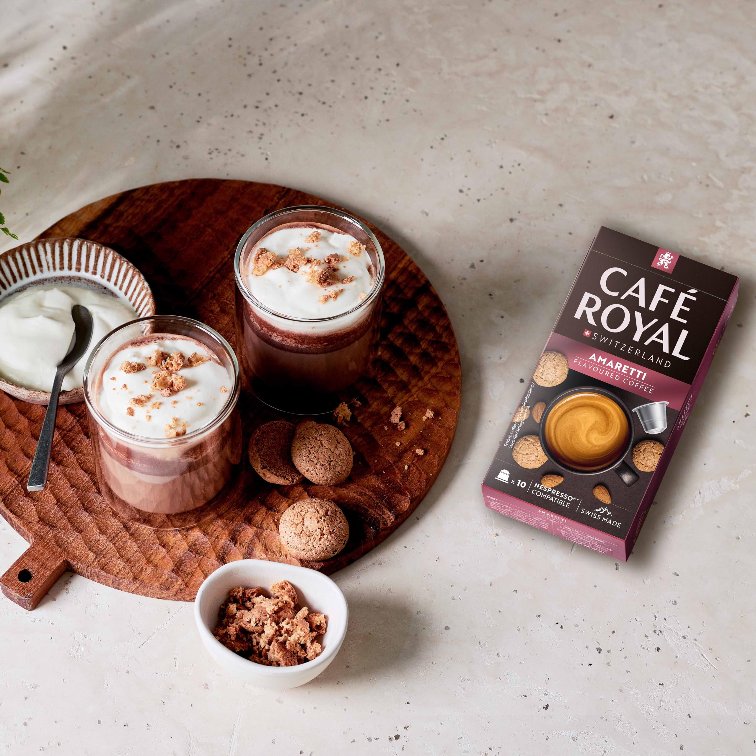 Café Royal Amaretti - Cápsulas compatibles Nespresso (100 unidades, aluminio, intensidad 4/10), 1 paquete (10 x 10 cápsulas de café)