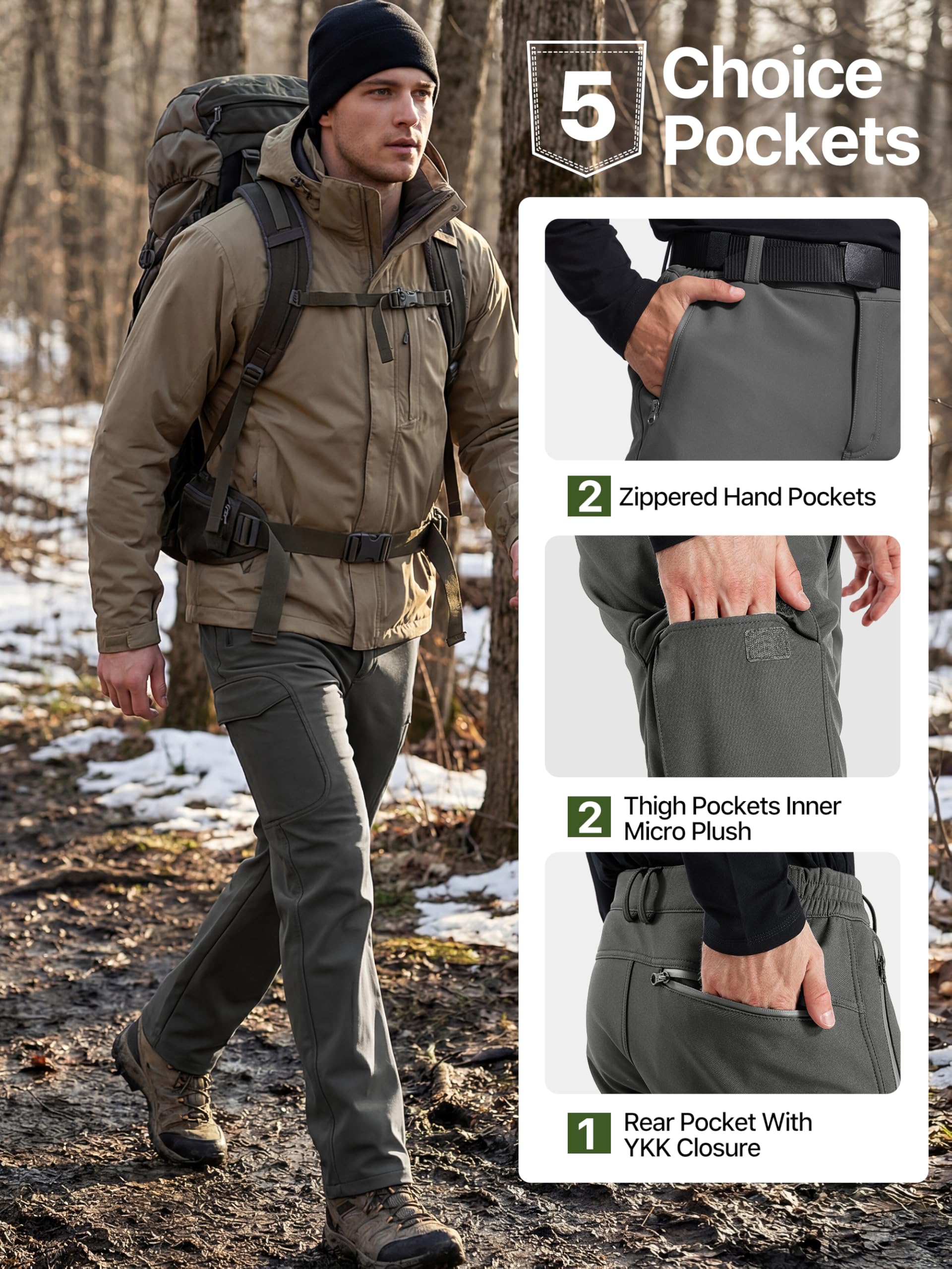 FREE SOLDIER Pantaloni da Lavoro Uomo Pantaloni Sci Termici Pantaloni Trekking Impermeabile Invernali Pantaloni da Caccia Militari Tattici Pantaloni da Neve Softshell Foderati in Pile