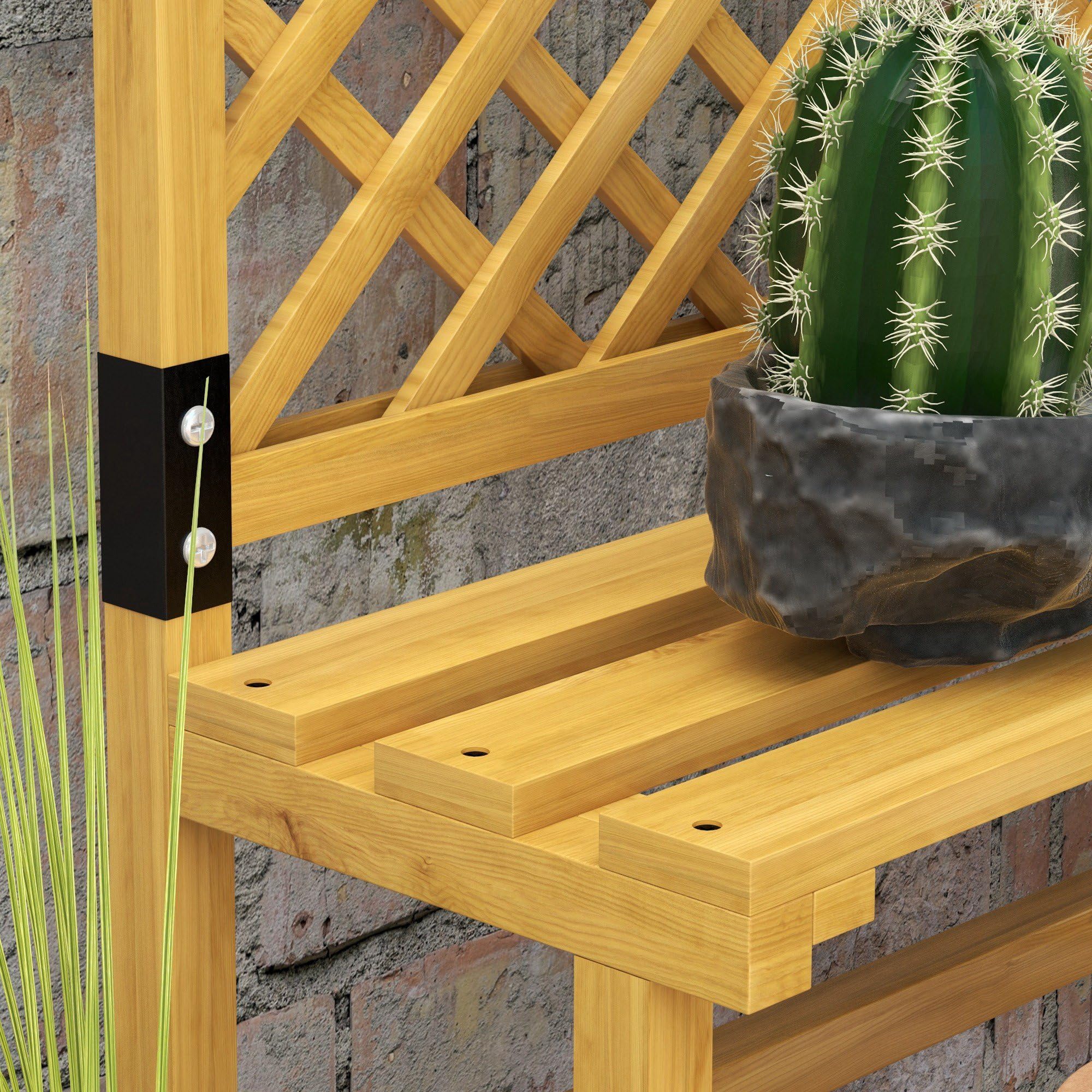 Outsunny Escalier à fleurs avec tuteur, 2 marches, toit, escalier pour plantes d'intérieur et extérieur, support de fleurs en bois, étagère à fleurs à plusieurs étages pour jardin, balcon, 75 x 50 x