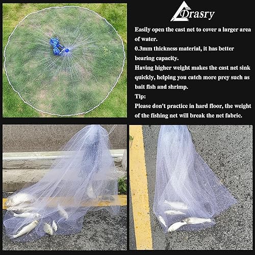 Miniatura 2 de Drasry Saltwater Fishing Cast Net for Bait 38 14 or 12 with Heavy Sinkers Fish Trap Throw Net. Size 3ft4ft5ft6ft7ft8ft9ft10ft Radius Freshwater Nets