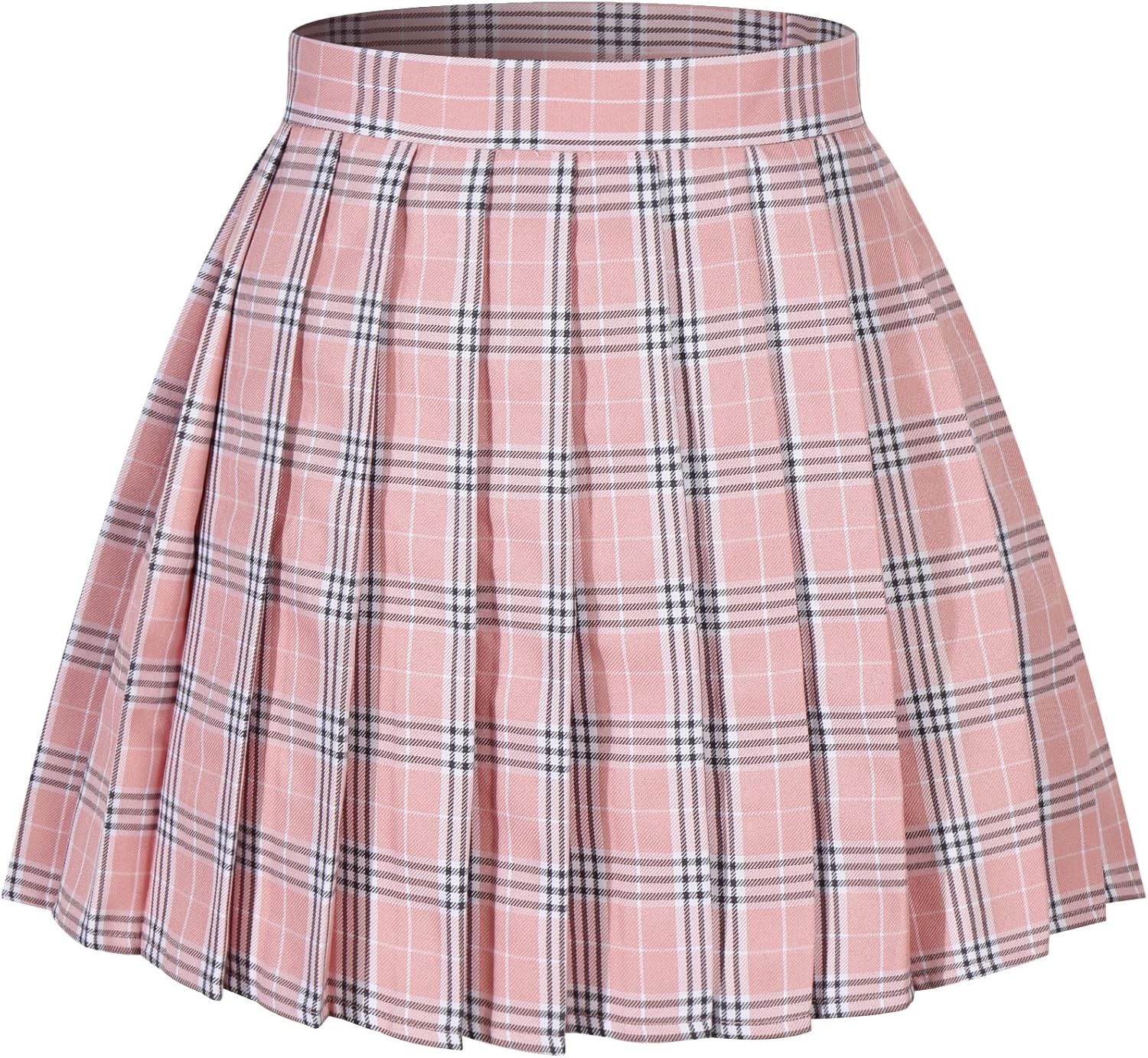 Beautifulfashionlife Women Girls Short Plaid Pleated Skirts Uniform Cosplay Costumes 2 Pink Mixed White