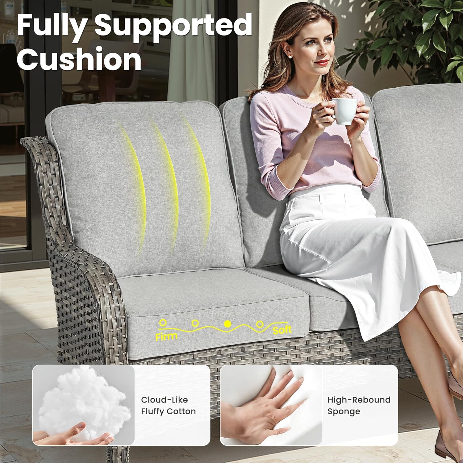 ovios 7-Piece Patio Furniture Set with Swivel Chairs Side Table, Outdoor Wicker Sofa with Comfy Cushions, High Back Couch Modern Conversation Sets, Grey/Grey