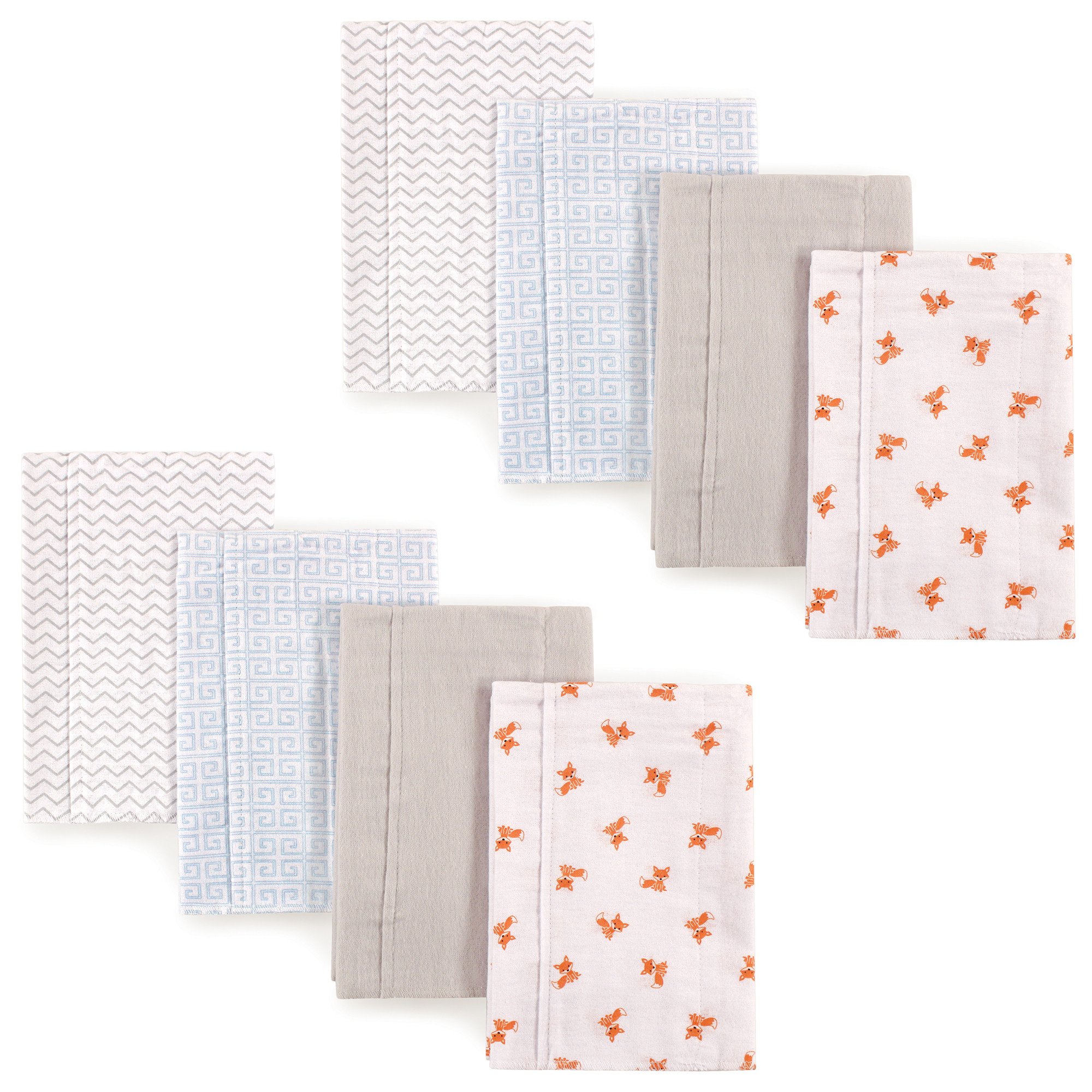 Luvable Friends Layered Flannel Burp Cloths, 8 Pack, Fox