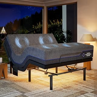 Marsail NS1 Queen Adjustable Bed Frame with Massage + 10-Inch Cooling Gel Memory Foam Mattress Set - Dual Motor, Wireless Remote