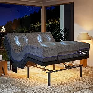 Marsail NS1 Adjustable Bed Frame with 12-inch Cooling Gel Memory Foam Mattress, Queen