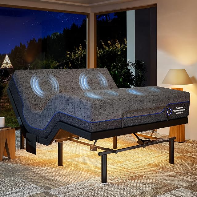 Marsail NS1 Massage Adjustable Base with Mattress Set Queen Adjustable Bed Frame 10-inch Cooling Gel Memory Foam Mattress
