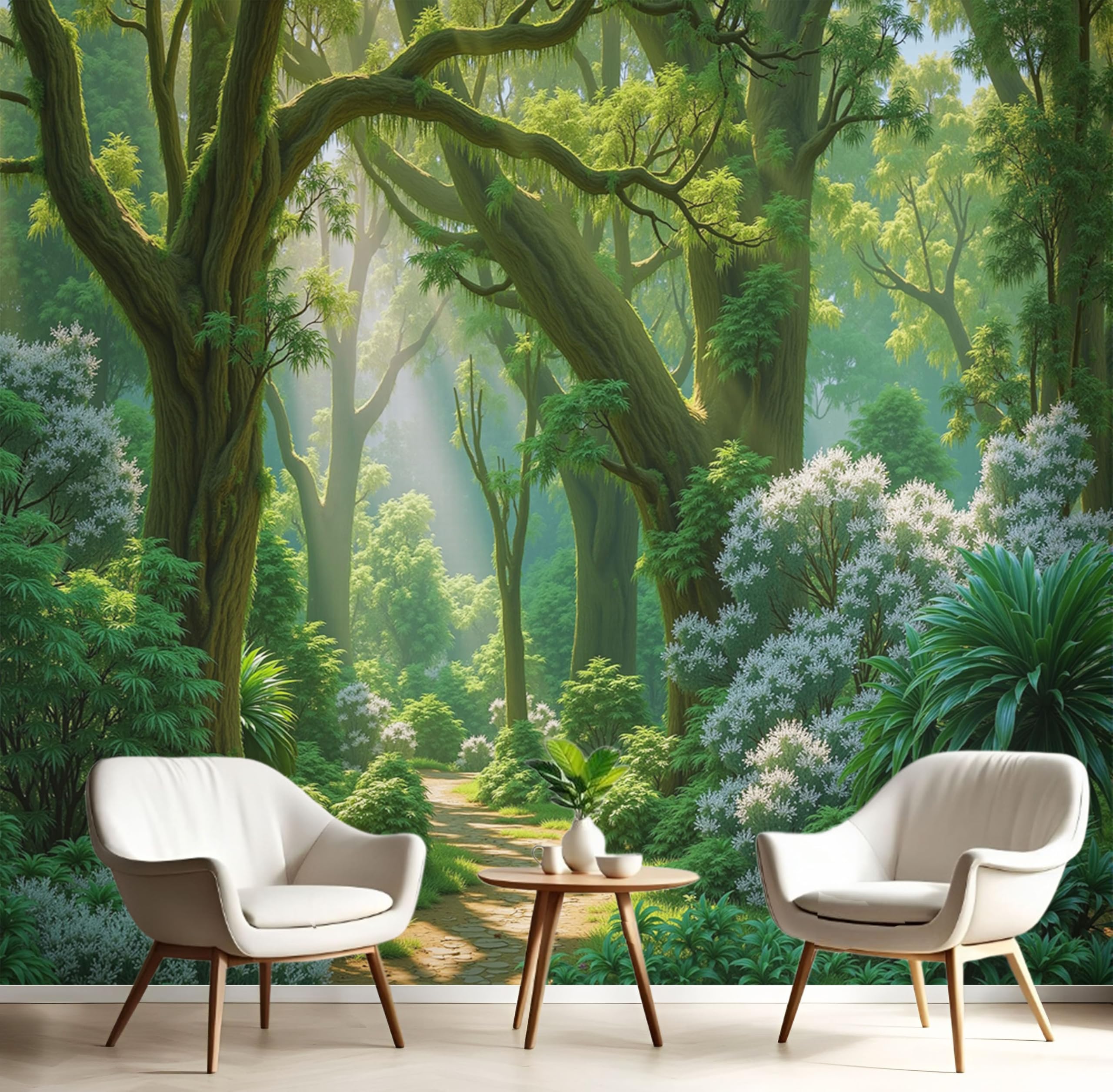 Papier peint panoramique forêt vert émeraude 3D pour salon et chambre 350x256 cm