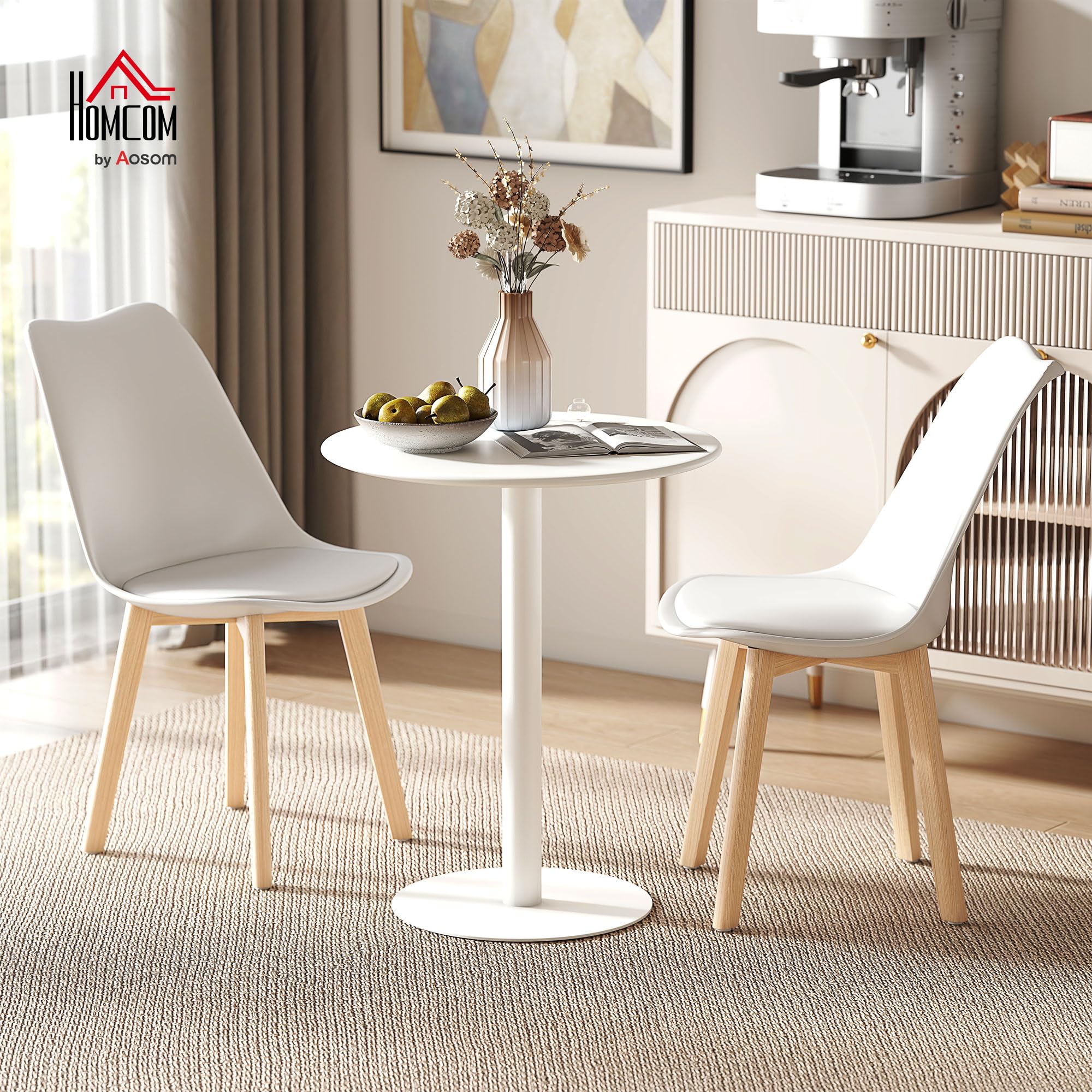 HOMCOM Esstisch 60 x 60 cm Rund Küchentisch für 2 Personen Esszimmertisch mit Säulentisch Kleiner moderner Tisch für Küche, Esszimmer Wohnzimmer Weiß