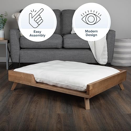 Miniatura 3 de PETMAKER - Cama elevada para perros, cama interior para mascotas de 36 x 29.5 pulgadas con marco y cojín suave, cama para perros de madera moderna