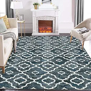 GlowSol Washable Rugs 8x10 Modern Trellis Rugs Rugs Neutral Rugs Distressed Rug Bedroom Large Rug Living Room Rug Stain Resisitant Dining Room Soft Large Carpet Abstract Home Décor Rug 8x10